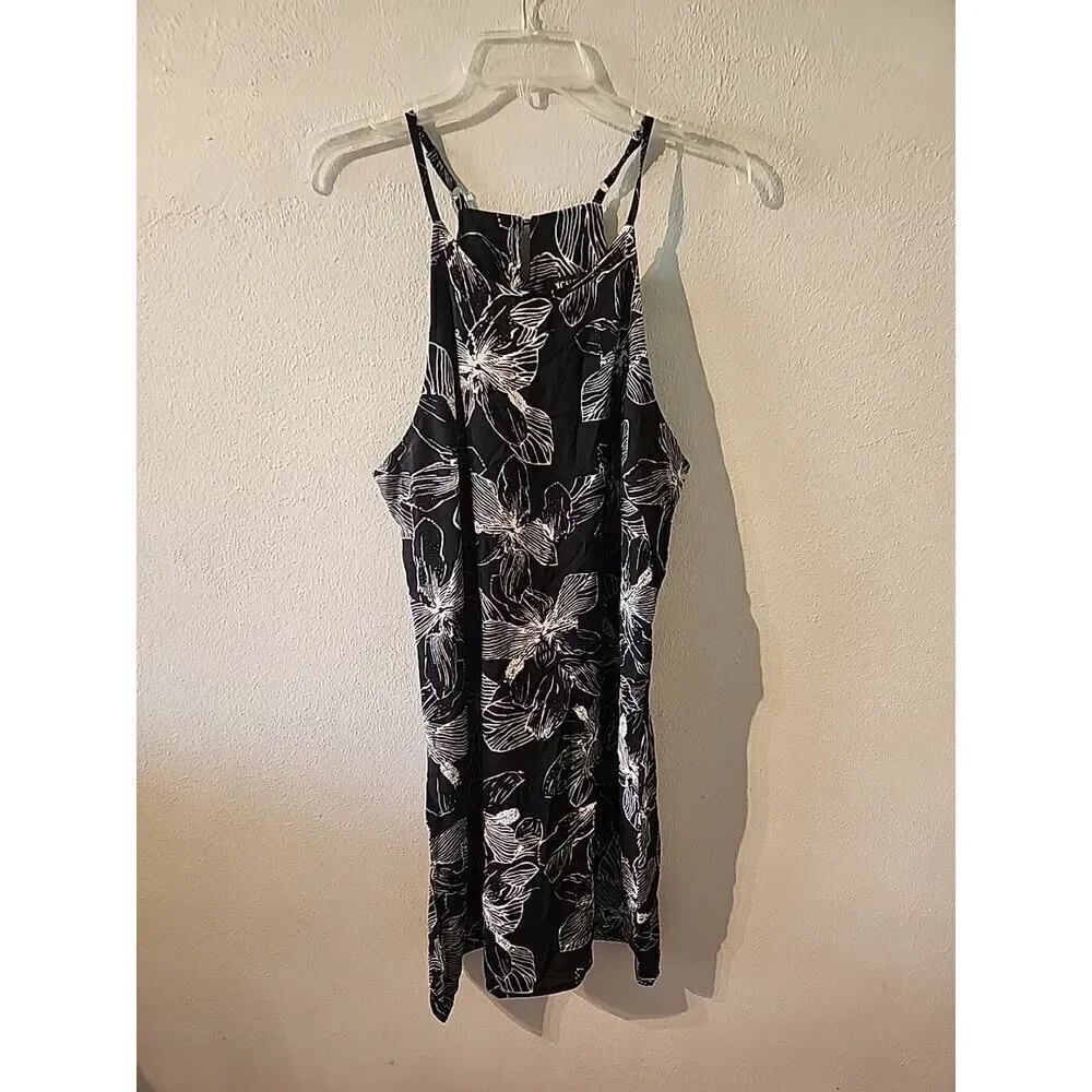 Xchqrti Womens Black and White Floral Short Sleeveless Dress Size XXL Short